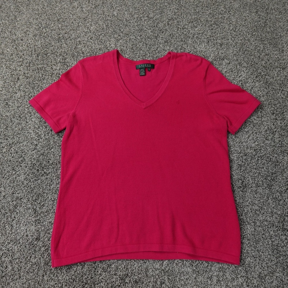 Ralph Lauren Shirt Womens M Pink Logo Preppy Casual Short Sleeve Stretch Top Tee